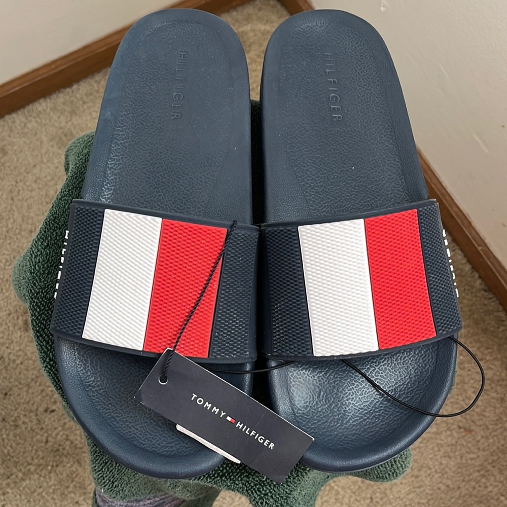 Brand New Blue Red and White Tommy Hilfiger Mens Slides Size 8m